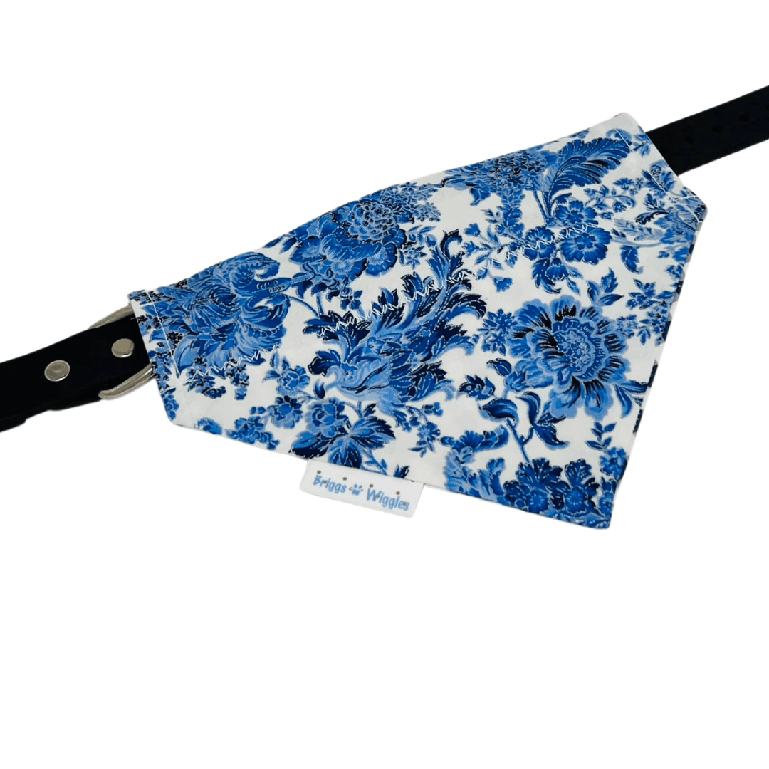 Blue Blossom Elegance Reversible Dog Bandana - Timeless Floral Style - Briggs 'n' Wiggles