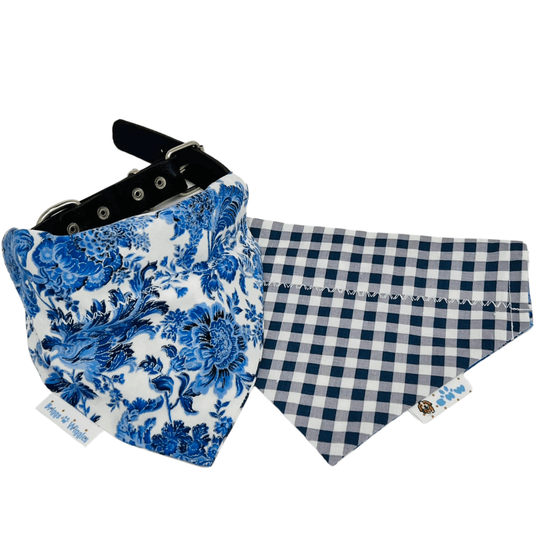 Blue Blossom Elegance Reversible Dog Bandana - Timeless Floral Style - Briggs 'n' Wiggles