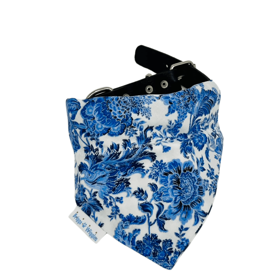 Blue Blossom Elegance Reversible Dog Bandana - Timeless Floral Style - Briggs 'n' Wiggles