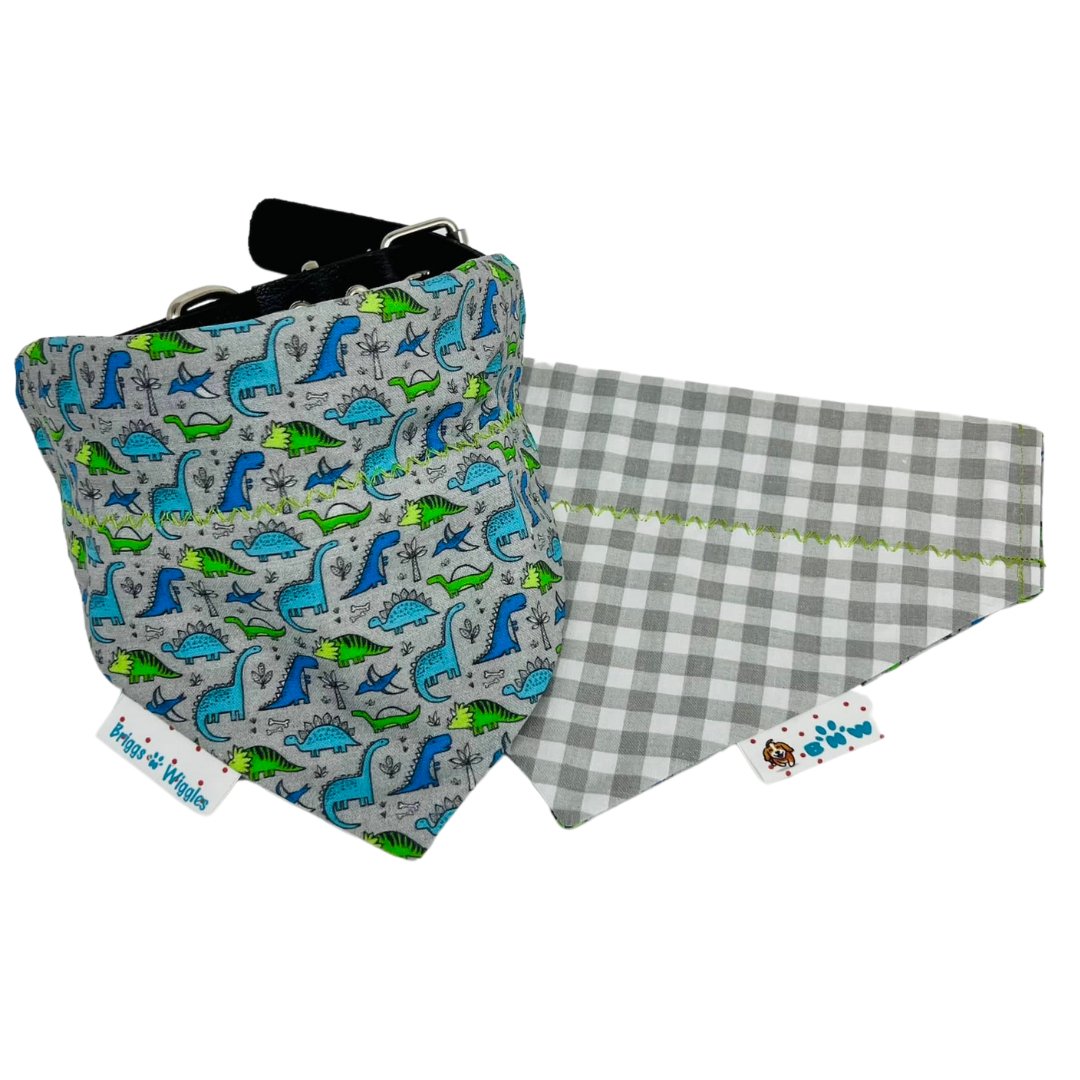 Blue Dinosaur Reversible Dog Bandana - Briggs 'n' Wiggles