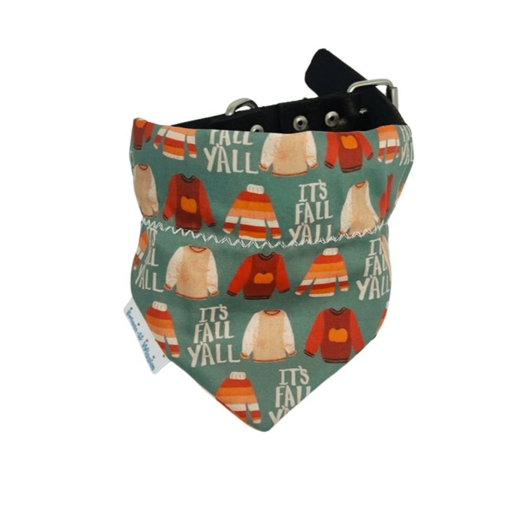 Handmade Reversible Fall Dog Bandana - Cozy Sweaters & Orange Stripes - Briggs 'n' Wiggles