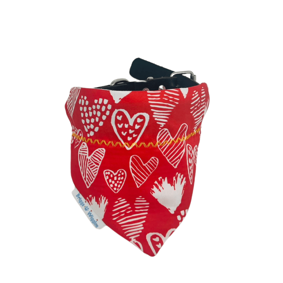 Love in the Air Valentine's Day Bandana - Red & White Hearts - Briggs 'n' Wiggles