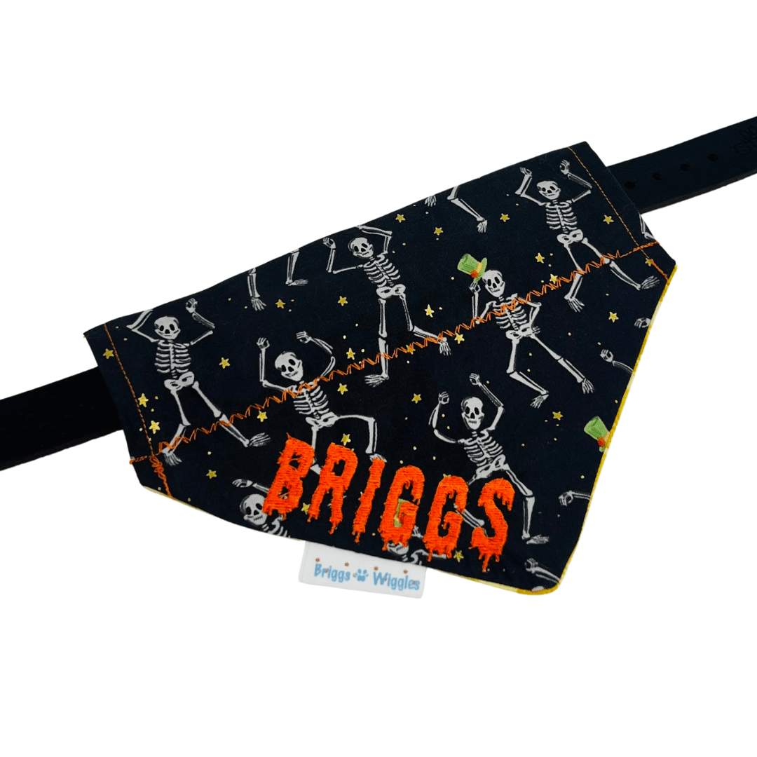 Spooky Chic – Dancing Skeletons Halloween Reversible Dog Bandana - Briggs 'n' Wiggles