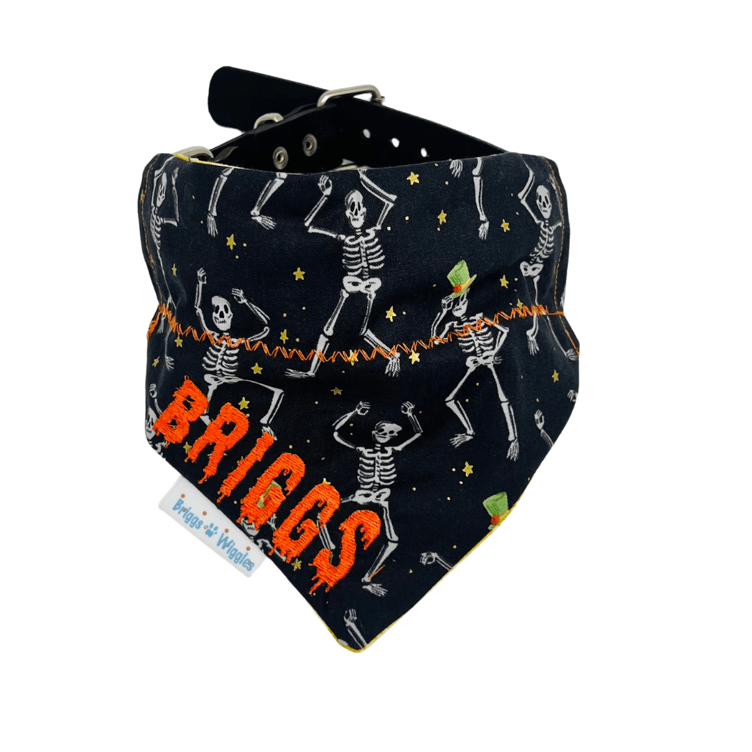 Spooky Chic – Dancing Skeletons Halloween Reversible Dog Bandana - Briggs 'n' Wiggles