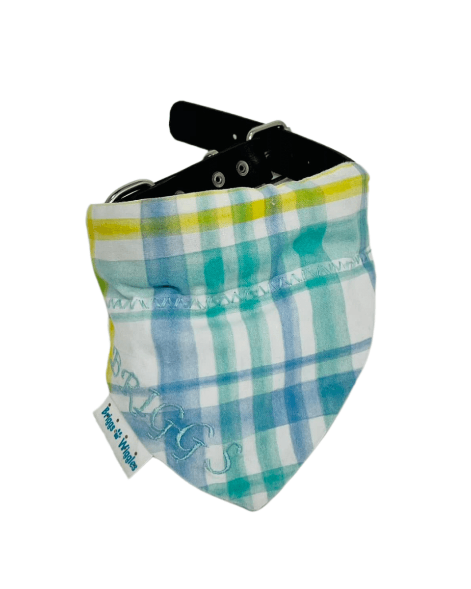 Springtime Plaid Reversible Dog Bandana - Classic Yellow & Blue! - Briggs 'n' Wiggles