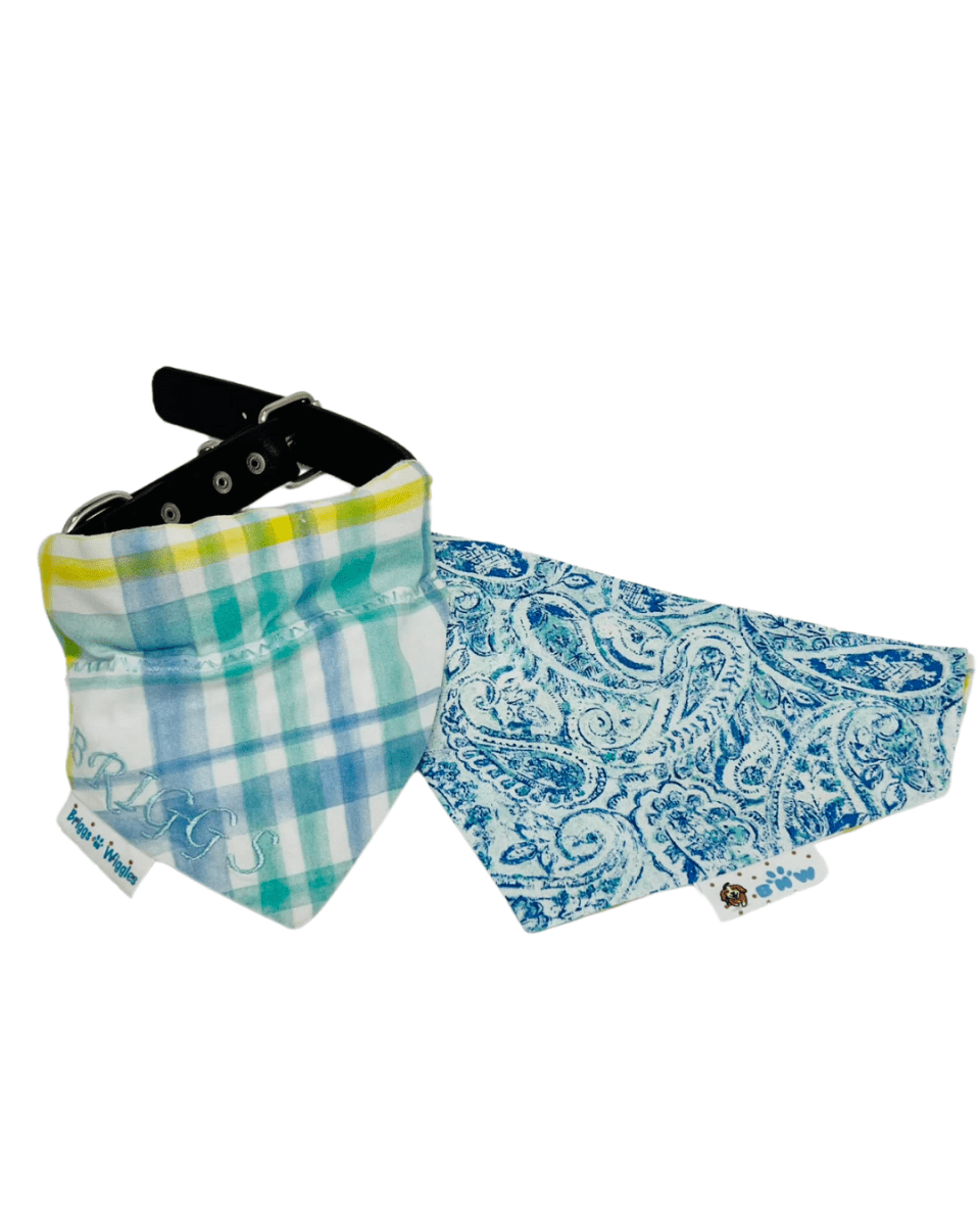 Springtime Plaid Reversible Dog Bandana - Classic Yellow & Blue! - Briggs 'n' Wiggles