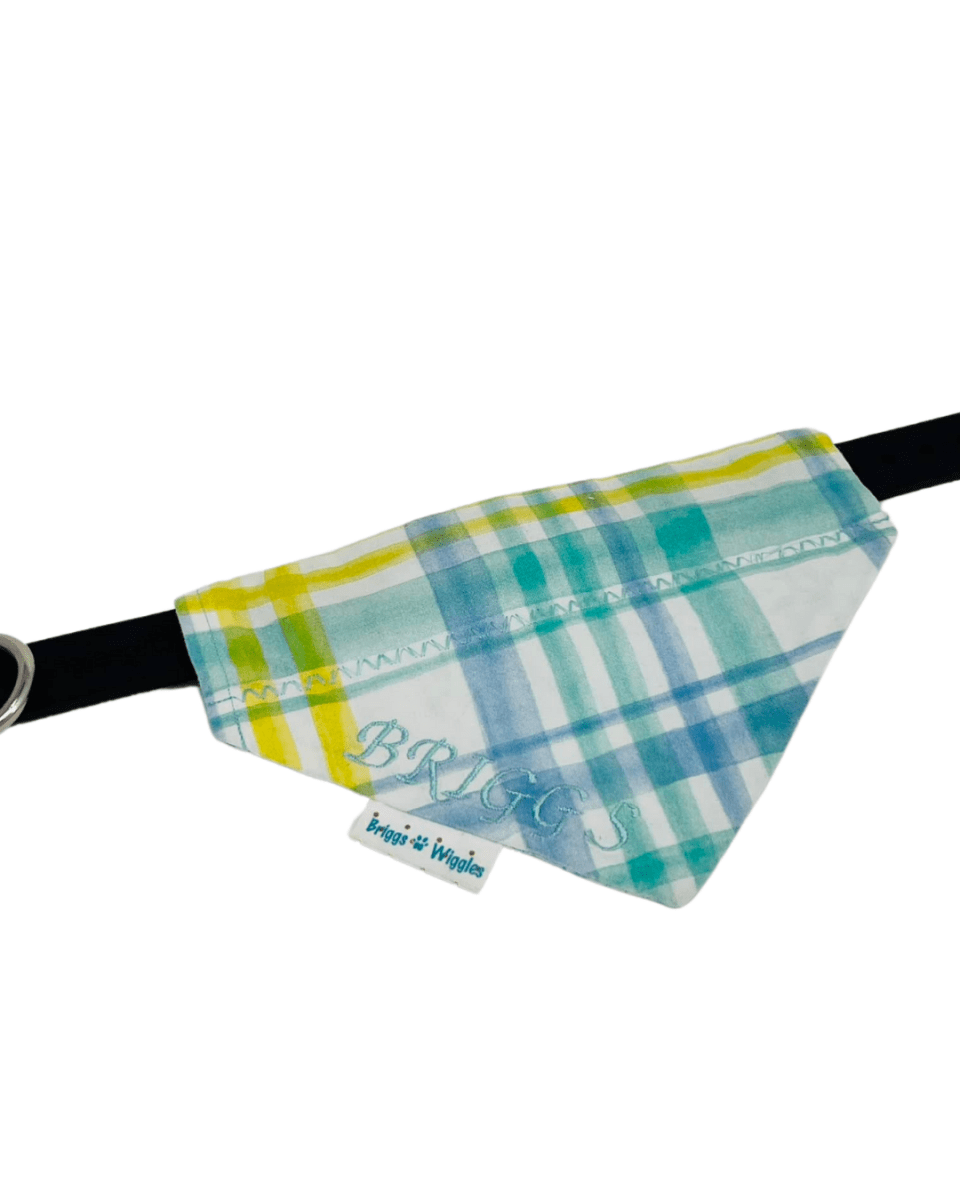 Springtime Plaid Reversible Dog Bandana - Classic Yellow & Blue! - Briggs 'n' Wiggles