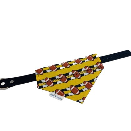 Black and Gold Football Over the Collar Dog Bandana - Briggs 'n' Wiggles