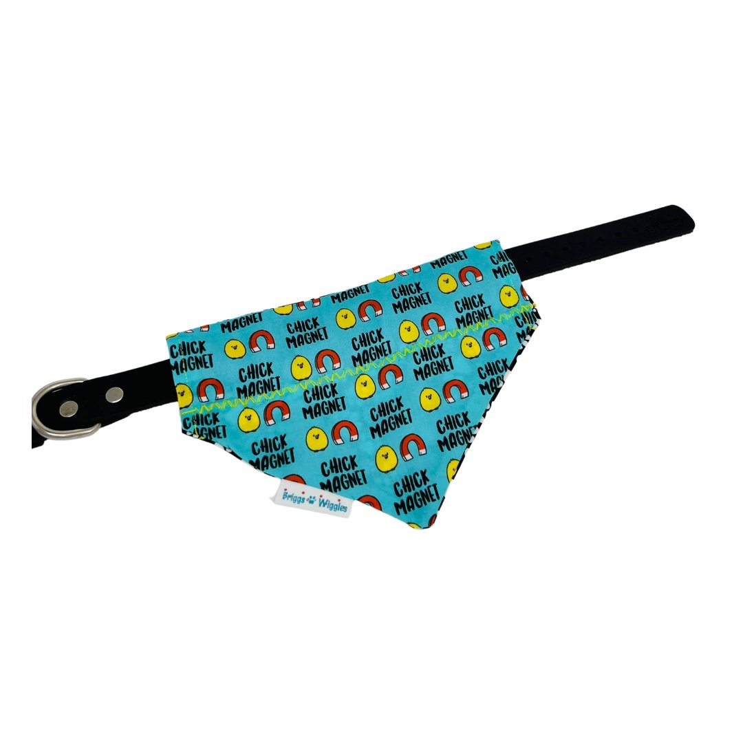Flat lay of bandana showing spring-themed reverse side.