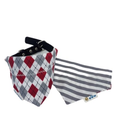 Crimson Red and Gray Argyle Dog Bandana - Briggs 'n' Wiggles