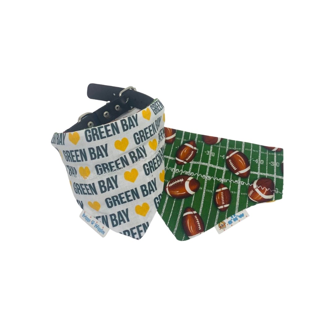 Green Bay Packers Love Football Dog Bandana - Briggs 'n' Wiggles