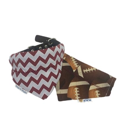 Maroon and Gray Chevron Print Football Over the Collar Dog Bandana - Briggs 'n' Wiggles