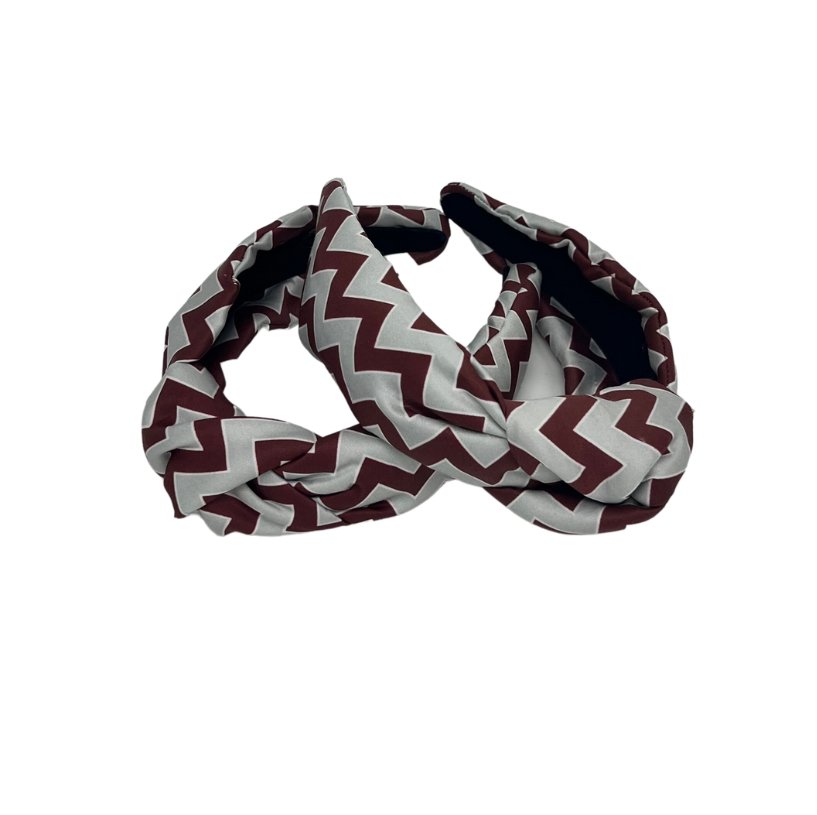 Match Your Dog Maroon and Gray Chevron Print Headband - Briggs 'n' Wiggles