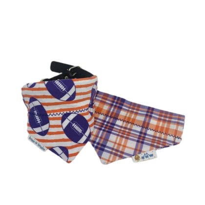 Purple and Orange Plaid Football Over the Collar Dog Bandana - Briggs 'n' Wiggles