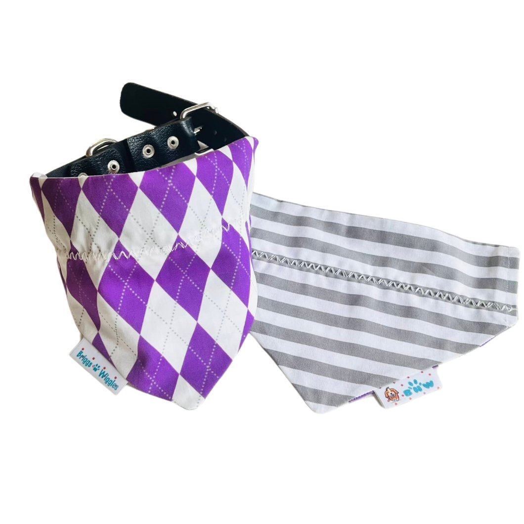 Purple and White Argyle Dog Bandana - Briggs 'n' Wiggles