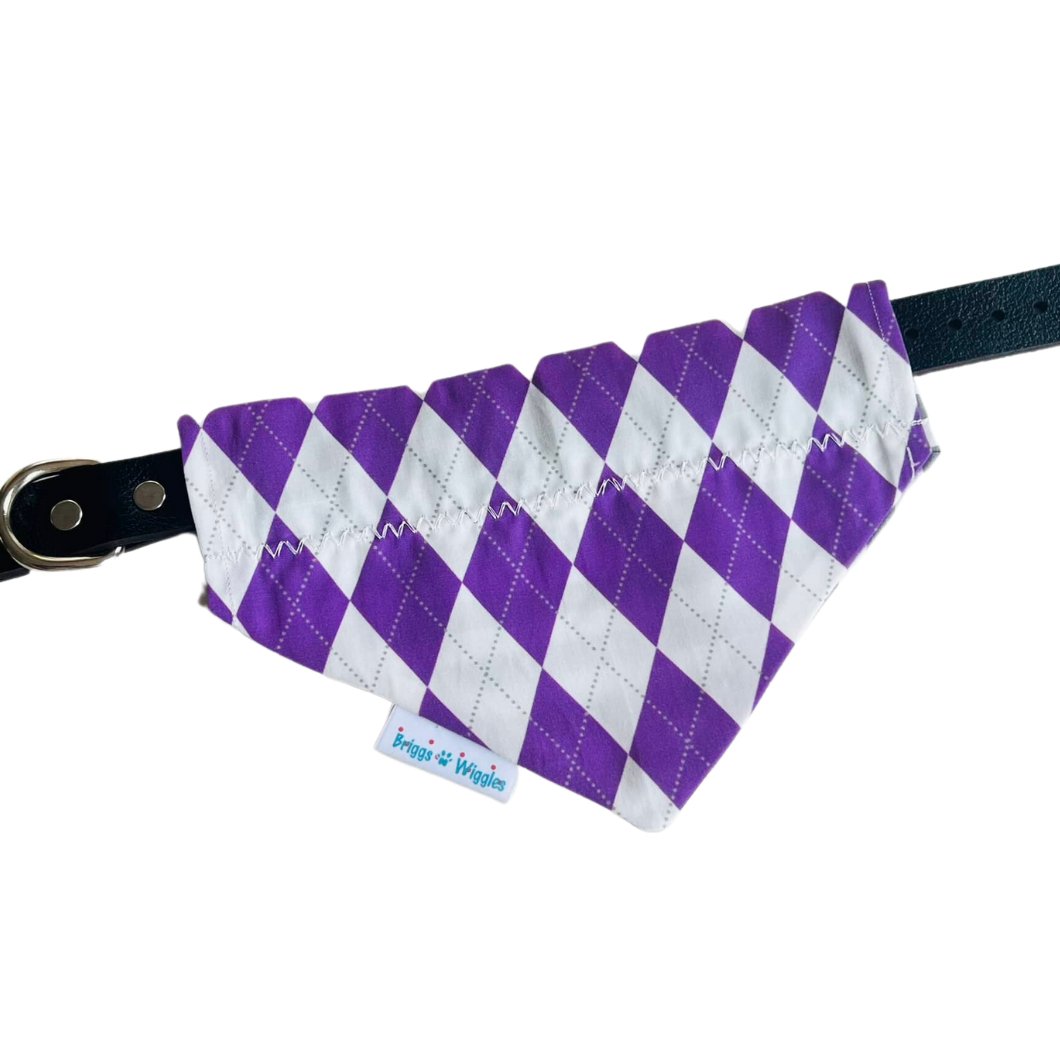 Purple and White Argyle Dog Bandana - Briggs 'n' Wiggles