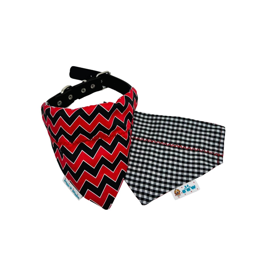 Red and Black Chevron Print Over the Collar Dog Bandana - Briggs 'n' Wiggles