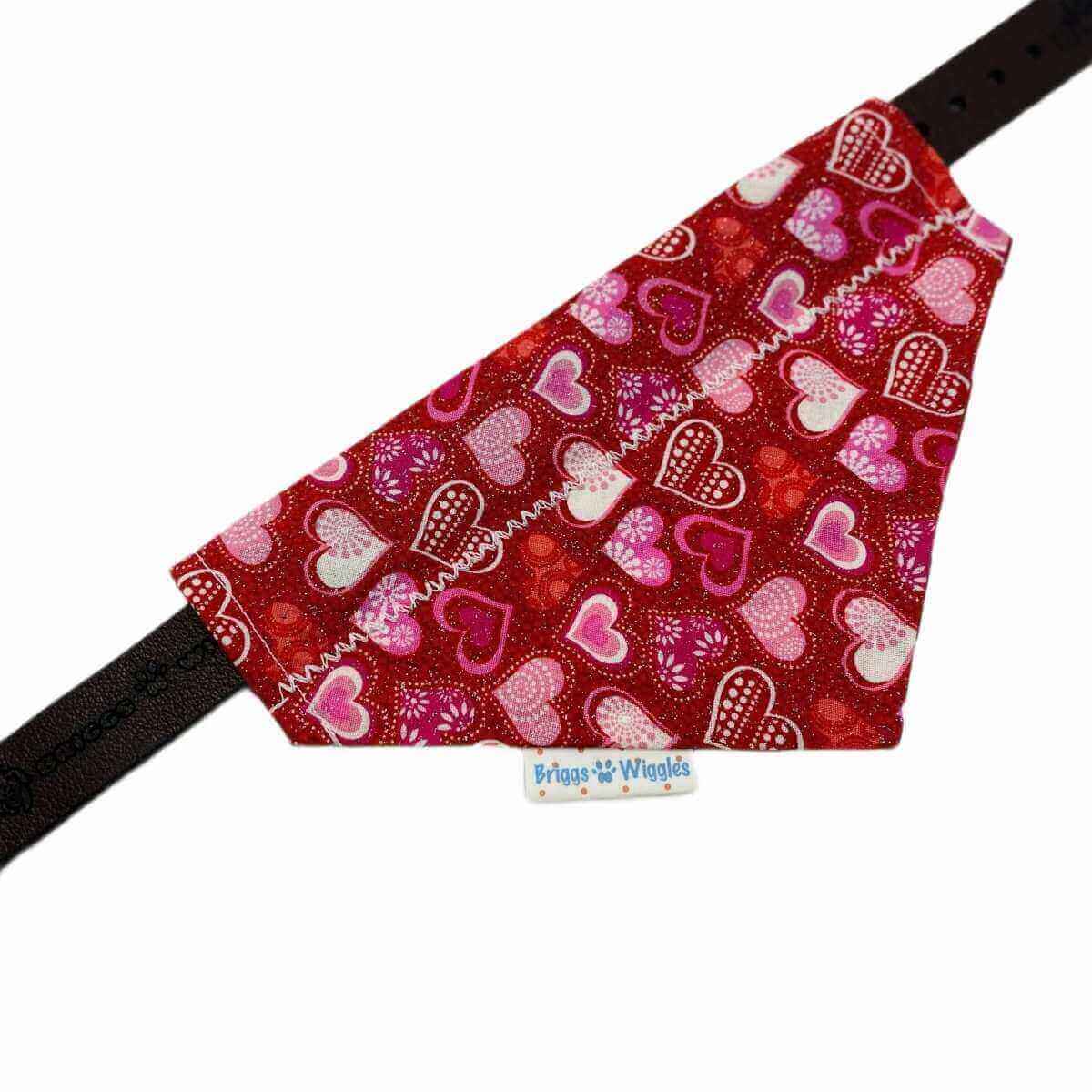 Red Glitter Hearts Dog Bandana - Valentines Pet Scarf - Briggs 'n' Wiggles