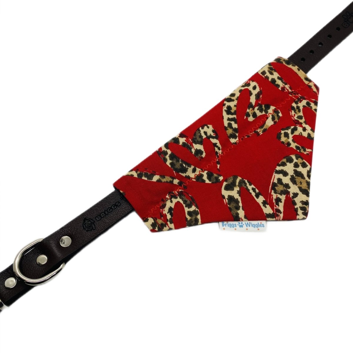 Red Sassy Leopard Heart Dog Bandana - Briggs 'n' Wiggles