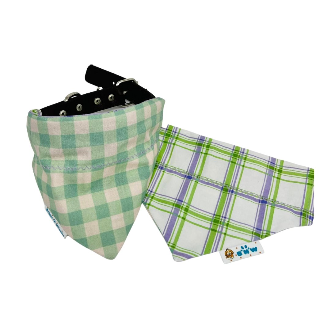 Sage Green and Lavender Plaid Dog Bandana - Briggs 'n' Wiggles