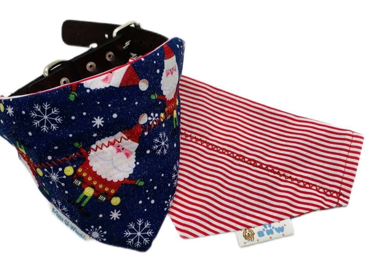 Sparkly Santa on Navy Dog Bandana - Briggs 'n' Wiggles