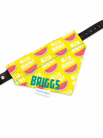 Hello Summer Watermelon Dog Bandana on Yellow Background