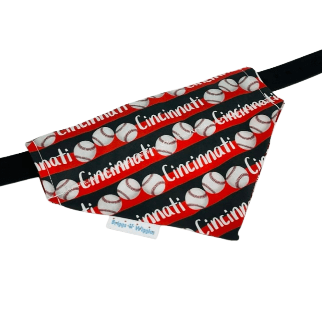 Cincinnati Reds Reversible Dog Bandana - Red & Black Stripes Baseball Design - Briggs 'n' Wiggles