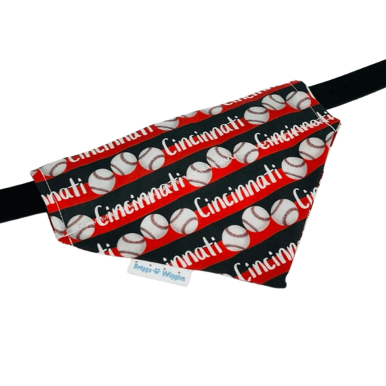 Cincinnati Reds Reversible Dog Bandana - Red & Black Stripes Baseball Design - Briggs 'n' Wiggles