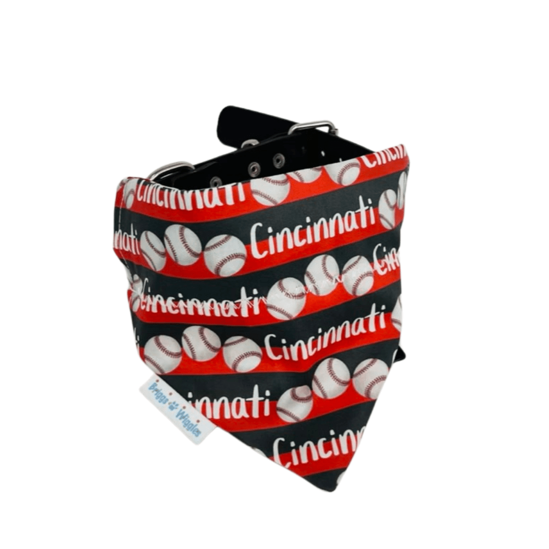 Cincinnati Reds Reversible Dog Bandana - Red & Black Stripes Baseball Design - Briggs 'n' Wiggles
