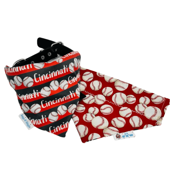 Cincinnati Reds Reversible Dog Bandana - Red & Black Stripes Baseball Design - Briggs 'n' Wiggles