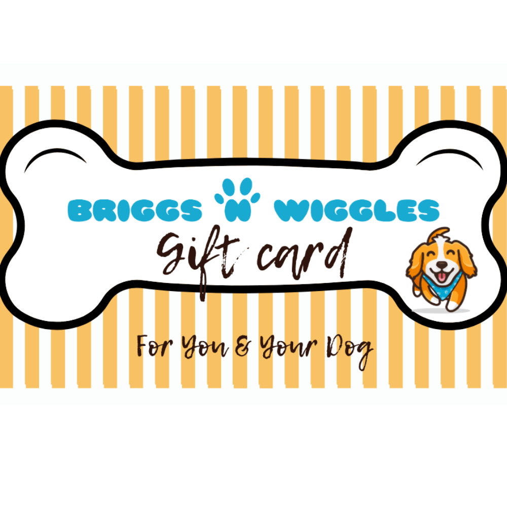Briggs ’n’ Wiggles dog lover gift card for dog moms and dog dads, perfect for Christmas stocking stuffers, birthdays and dog lover gifts.