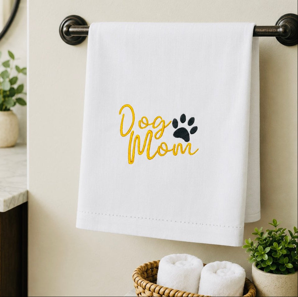 Dog Mom Embroidered Tea Towe - Briggs 'n' Wiggles