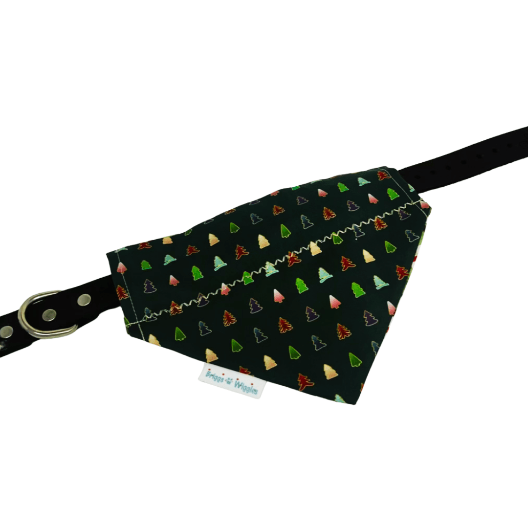Elegant Forest Green & Gold Christmas Trees Dog Bandana - Reversible Holiday Plaid - Briggs 'n' Wiggles