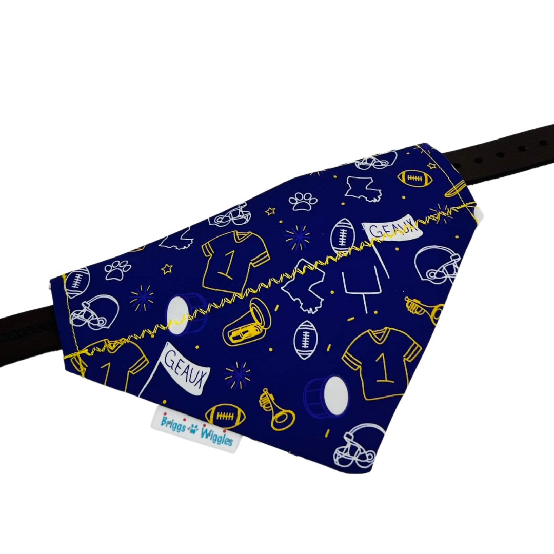 Geaux Tigers Football Over the Collar Dog Bandana - Briggs 'n' Wiggles