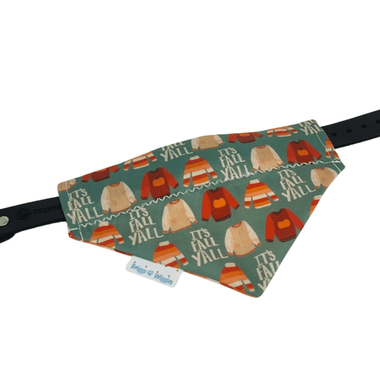 Handmade Reversible Fall Dog Bandana - Cozy Sweaters & Orange Stripes - Briggs 'n' Wiggles