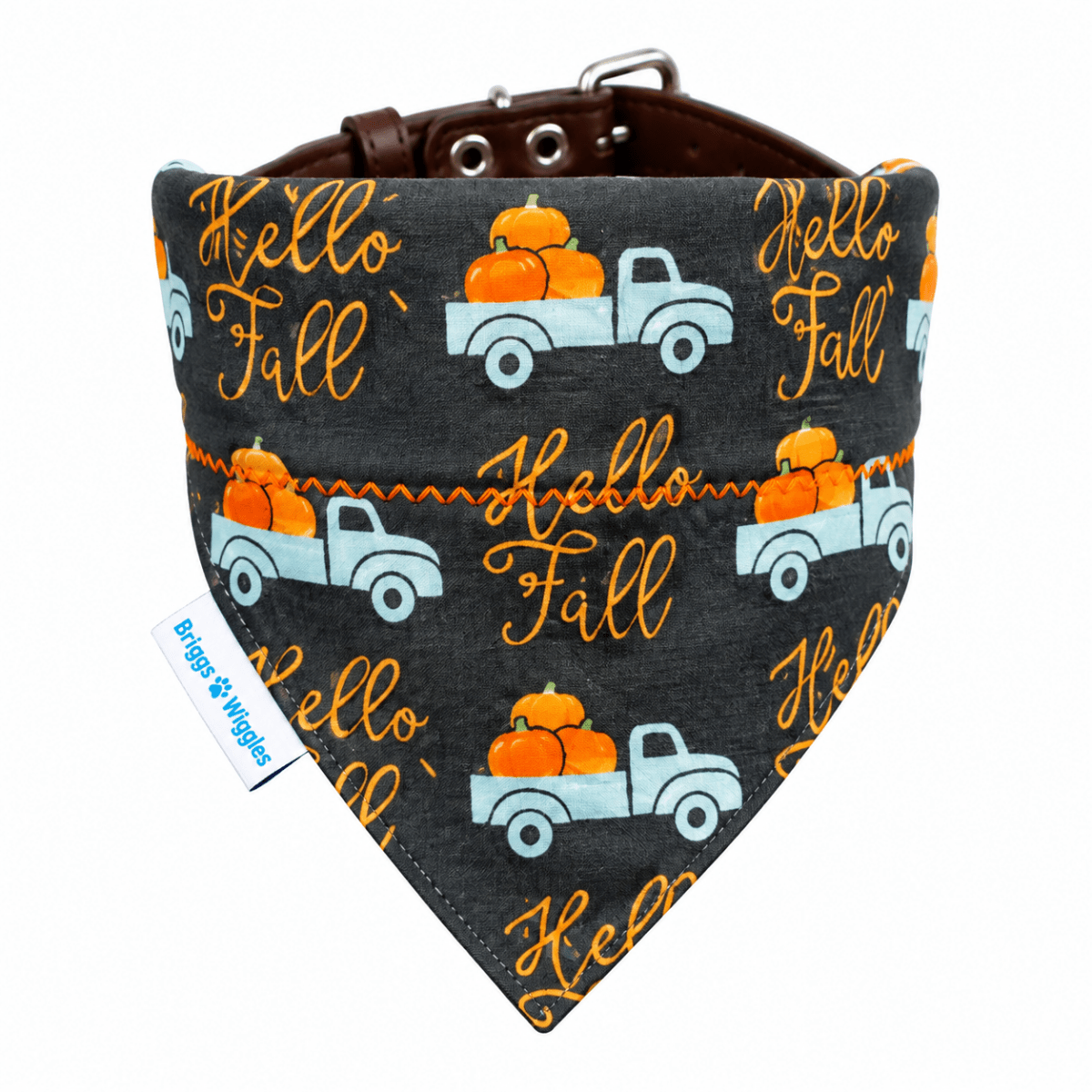 Handmade Reversible Fall Dog Bandana - Cozy Sweaters & Orange Stripes - Briggs 'n' Wiggles