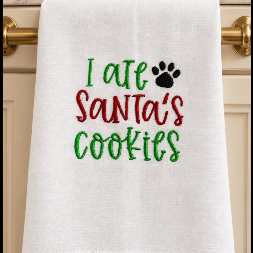 I Ate Santa’s Cookies Embroidered Christmas Tea Towel - Briggs 'n' Wiggles