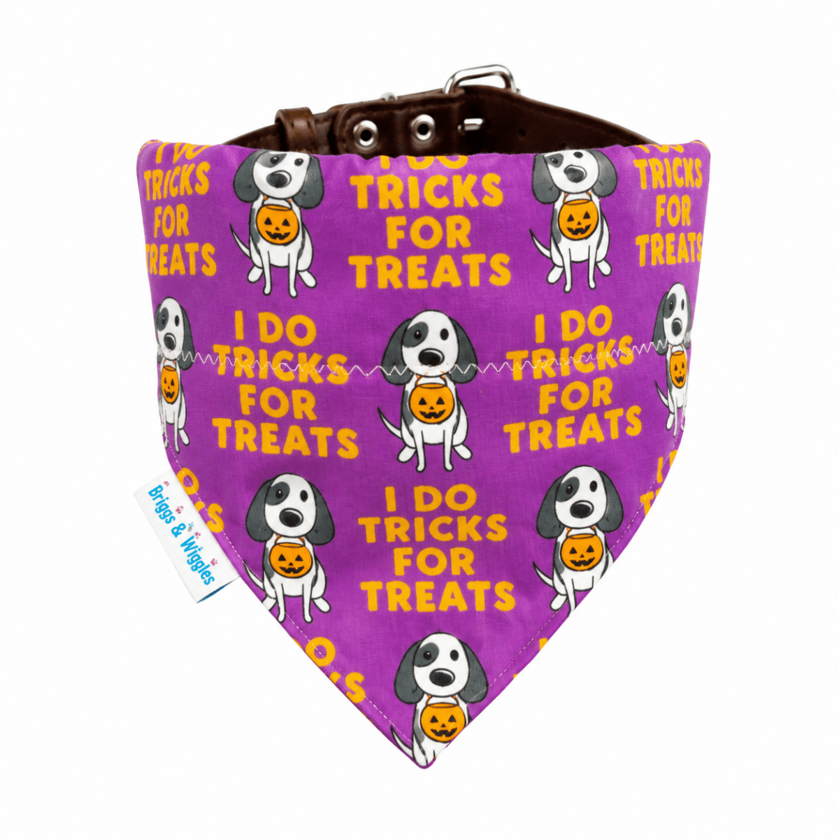 I Do Tricks for Treats - Purple Halloween Dog Bandana - Briggs 'n' Wiggles