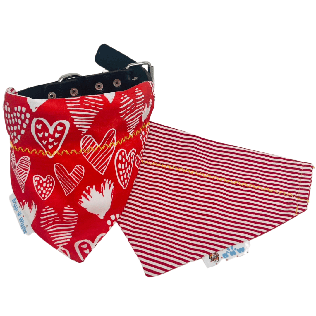 Love in the Air Valentine's Day Bandana - Red & White Hearts - Briggs 'n' Wiggles