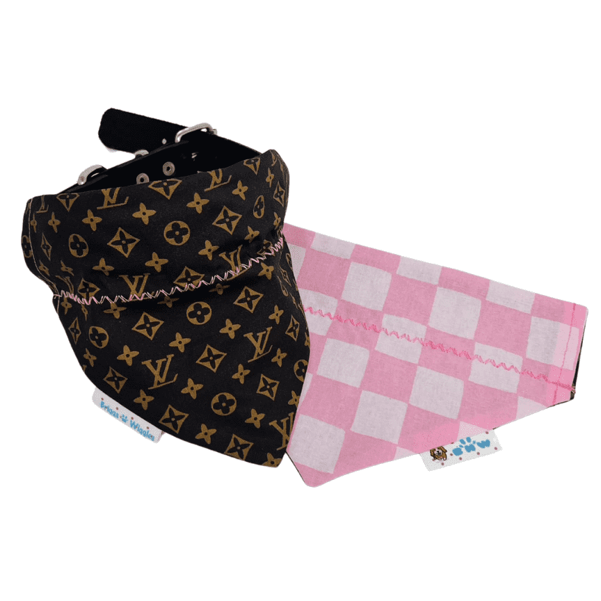 Luxe - Inspired Reversible Dog Bandana - Classic Brown and Pink Checkered - Briggs 'n' Wiggles