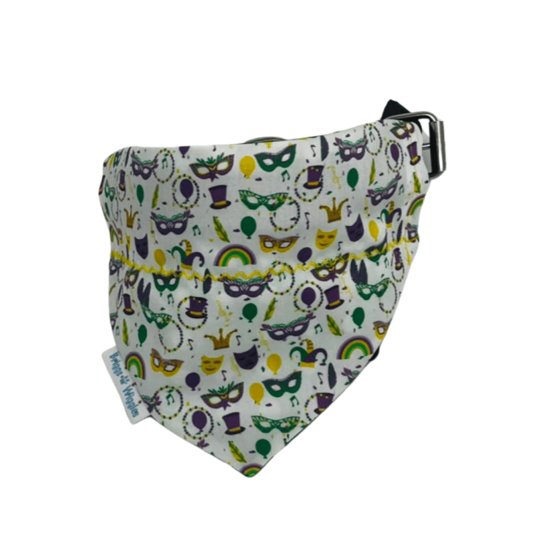 Mardi Gras Dog Bandana – Purple Green Gold Masks - Briggs 'n' Wiggles
