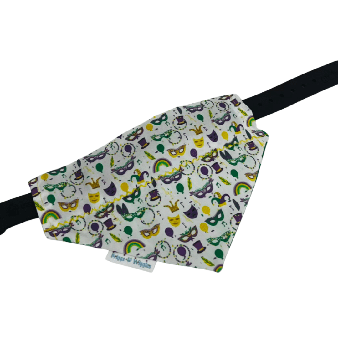 Mardi Gras Dog Bandana – Purple Green Gold Masks - Briggs 'n' Wiggles