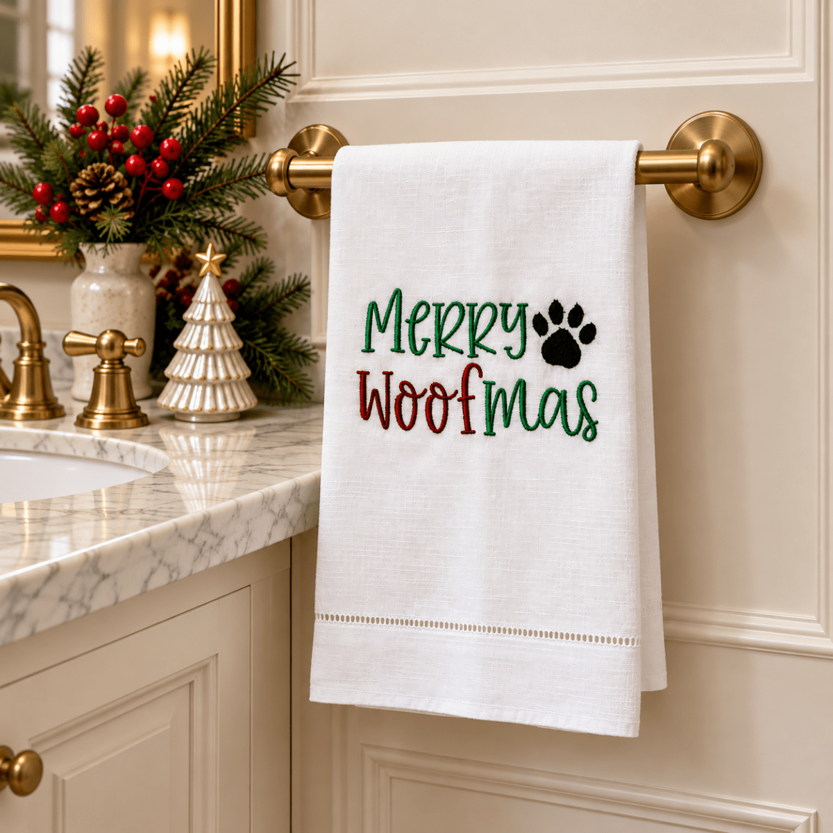 Merry Woofmas Embroidered Christmas Tea Towel - Briggs 'n' Wiggles