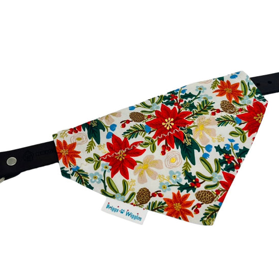 Poinsettia Bouquet Metallic Reversible Dog Bandana - Briggs 'n' Wiggles