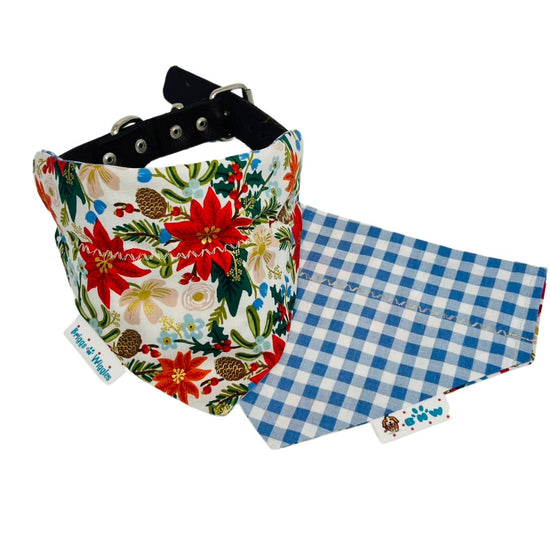 Poinsettia Bouquet Metallic Reversible Dog Bandana - Briggs 'n' Wiggles