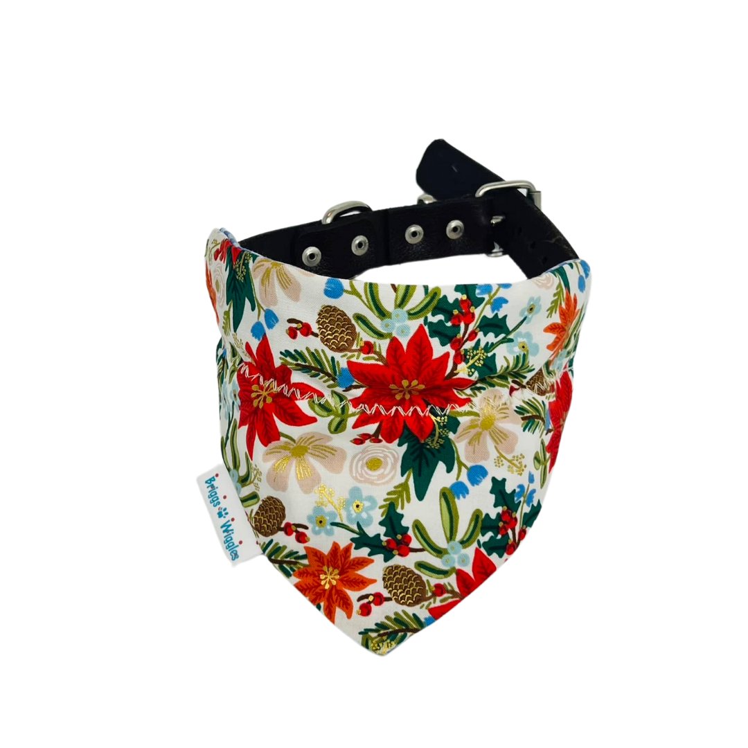 Poinsettia Bouquet Metallic Reversible Dog Bandana - Briggs 'n' Wiggles