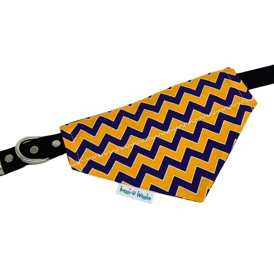 Purple and Gold Chevron Print Over the Collar Dog Bandana - Briggs 'n' Wiggles