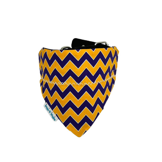 Purple and Gold Chevron Print Over the Collar Dog Bandana - Briggs 'n' Wiggles