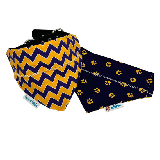 Purple and Gold Chevron Print Over the Collar Dog Bandana - Briggs 'n' Wiggles