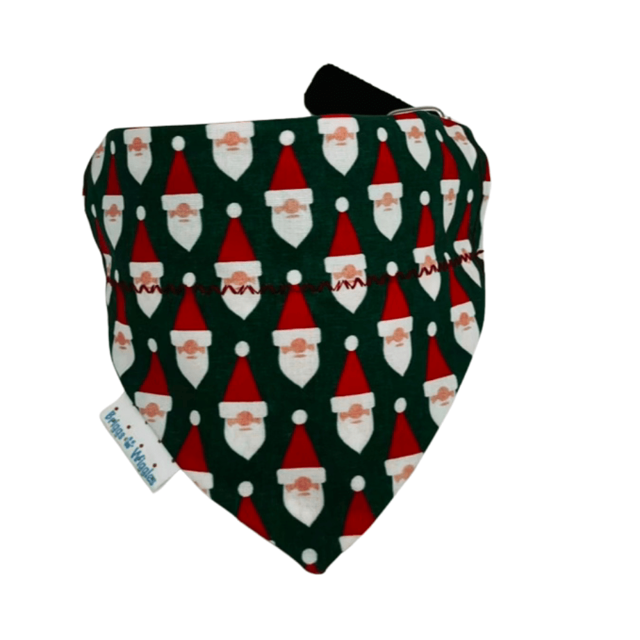Santa Claus Dog Bandana - Green with Red Paw Print reverse | Briggs 'n' Wiggles - Briggs 'n' Wiggles